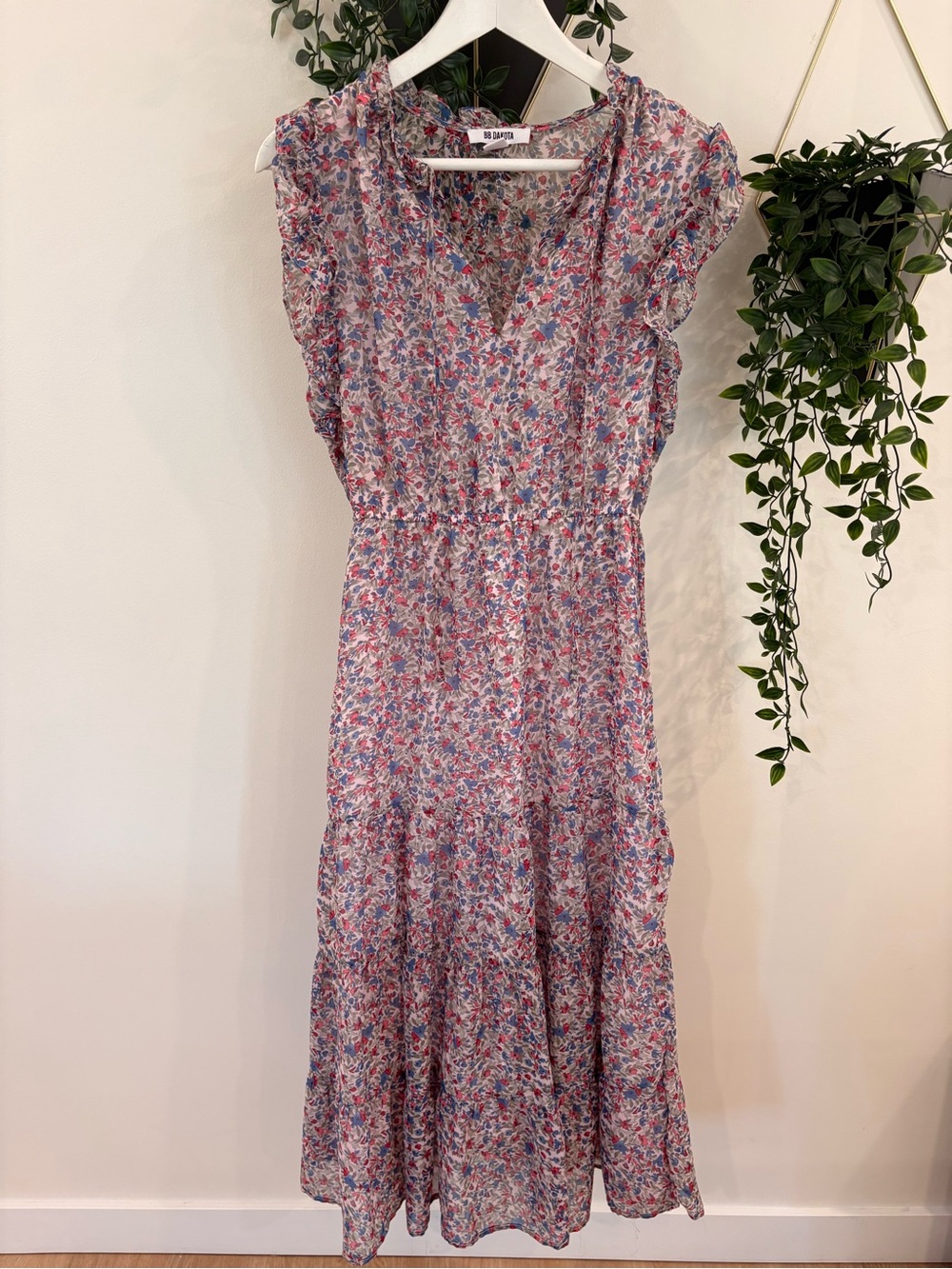 BB Dakota Pink and Blue Floral Midi Dress